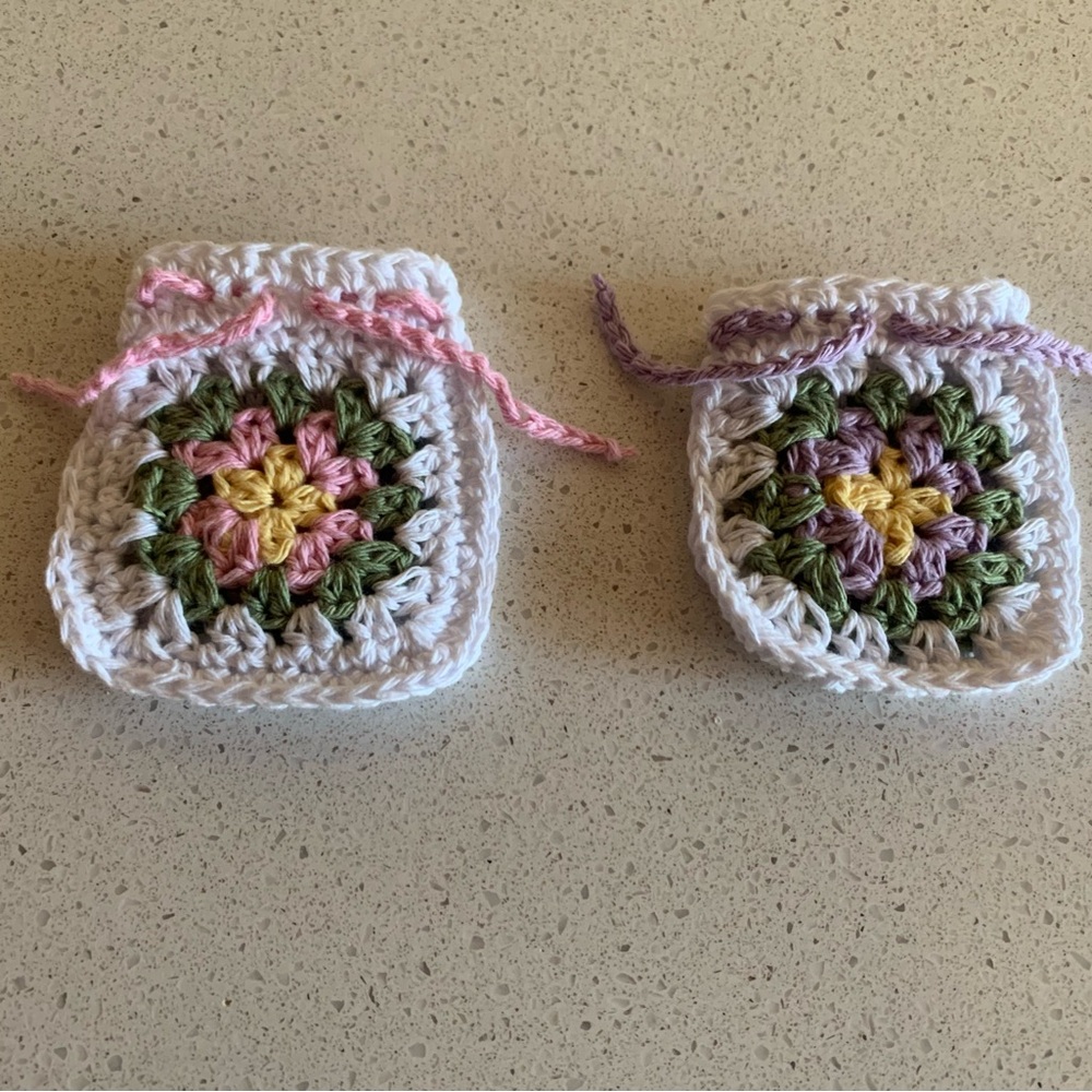 Little Granny Bag Pouches New with Floral Design Flower Handmade Crochet